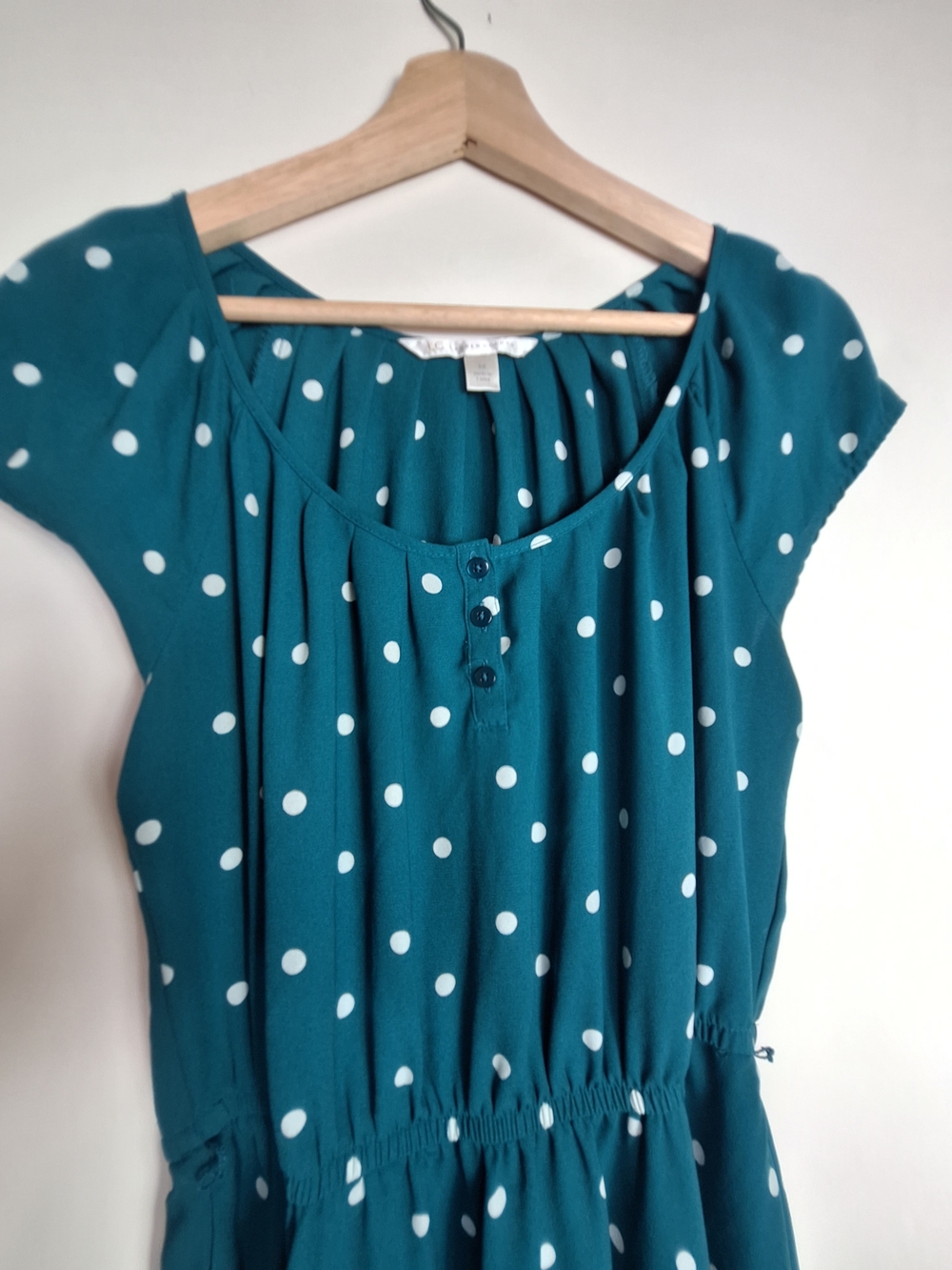 Lauren Conrad Teal Polka Dot Midi Dress with Elastic Waist - Size M - Picture 4 of 6